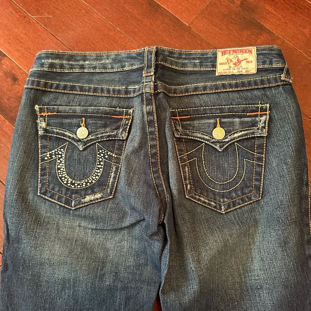 True Religion Womens Flare Jeans in Dark Blue Wash - Picture 10 of 12